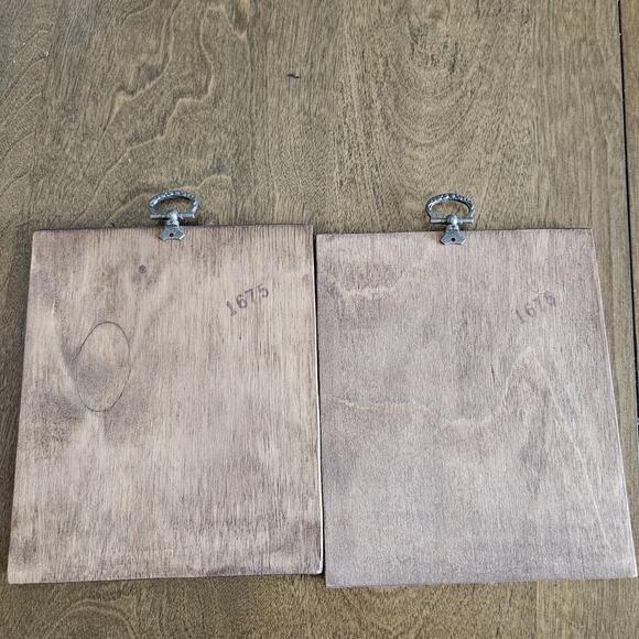 Set 2 Vtg Eva Harta Print Wooden Wall Hanging Girl Field Of Flowers MCM Cottage - Picture 4 of 4